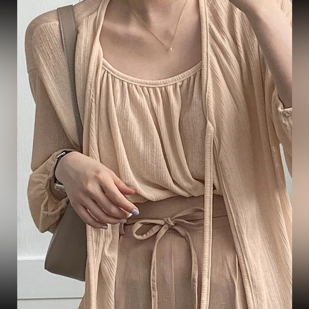 2 piece set - flowy cami and cardigan set creamy beige comfy slouchy cozy